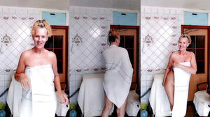 Warm Housewife Lukerya in milky Lace undergarments