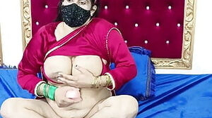 Fantastic Punjabi Pakistani dame with monstrous bumpers railing on Big fake penis