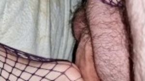 Bootylicious plus-size wife is wanking my spear again with her soles in fishnet pantyhose point of view