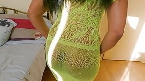 Fantastic dark-hued chick in green sundress
