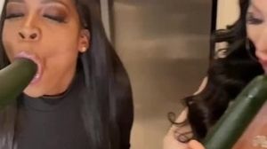 'Latina Bimbo and Ebony Goddess Suck Cucumbers '