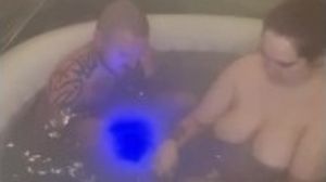 Me and my wife nude in the hot tub
