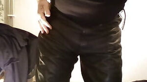 IN sumptuous LEATHER cock-squeezing underpants WITH A spunk showcase.