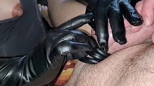 Gloves Blowjob - Sucking and Spitting Cock and Balls