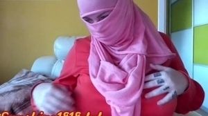 Arab muslim in orange hijab XXL hooters on web cam November 1st