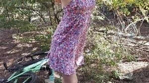 Stranger took on webcam magnificent damsel in lovely brief sundress stroking in the woods