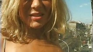 Three big dick guys fuck all the tight holes on this blonde whore at same time
