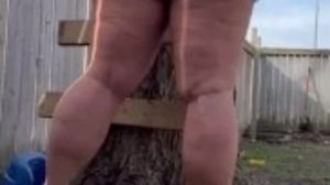 Curvy freckled pawg builds a treehouse in cut off denim