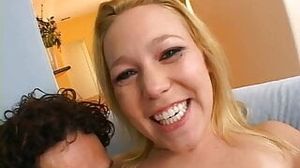 Young blonde freak gags on stiff cock