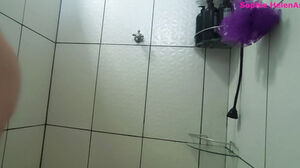 Steamy fat caboose ash-blonde takes a bathroom after the gym! Sophie Helencaboose