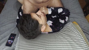 Hand job and spunk mouthhole Before sofa