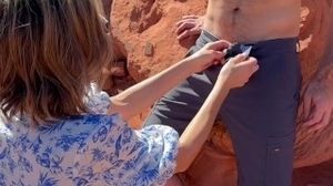 Wifey romps acquaintance in front of hubby while on public hike in the desert / grubby seconds internal cumshot