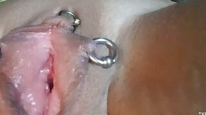 nippleringlover horny milf masturbating with anal vibrator pierced pussy lips close up extreme big pierced nipples
