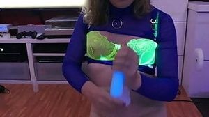 Lisa gets machine fucked in neon lingerie with glow in the dark dildo