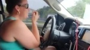 Hot Latino guy caught jerking off to pretty Milf in mini dress in public while she drives