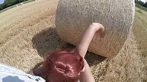Trampy red-haired cougar deep throats in a area with a ass-plug. Thick facial cumshot jizz flow