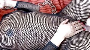 Drilling the little cock-squeezing arse of Nirina Campbell bony dark-hued french stunner in fishnet jumpsuit