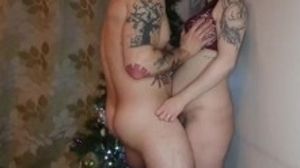 Horny MILF Wife Standing Fuck Creampie Next to the Christmas Tree - Side Cam