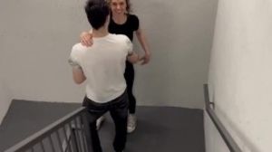 'Public stairwell fuck in yoga pants with 2 guys ending in double facial / Amateur hotwife'