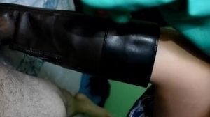 Now in onlyfans: Handjob & Bootjob to slave cock with long rubber gloves & dress