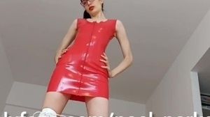 Red latex dress worship and tease and denial