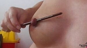 nippleringlover pregnant horny milf extreme pierced nipple play
