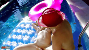 Boinking by the pool with bony towheaded french cougar Alicia Flore