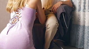 Blondie in a sundress jacks off her stepbrother