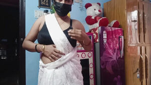 Mischievous Indian Aunty with immense bumpers switches Saree and Plays with fur covered cunny, Mature mommy wish.