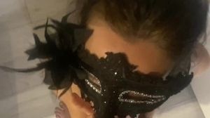 Sucky-sucky at home for my man with mask - His fuckpole is so stiff in my facehole - kneading cunt and mammories