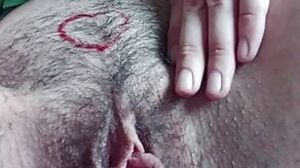 Draw on hairy pussy and masturbate.