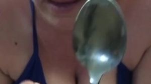 'Smoking  got really high! Great cum and grool eating spoon cleanup'