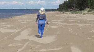 Blue fashion 2 - demonstrating on beach