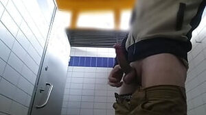 Esging and shooting jizm in public toilete on german highway rest room
