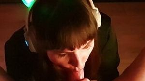 Blowjob with music due to beats, sensual dick for lollipop