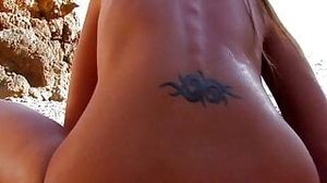 Horny redhead with big pierced nipple rides strangers hard cock anal