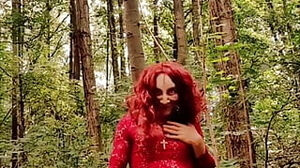 Demonic crazy whore in the forest has a rock hard time alone