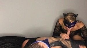 DEEPTHROAT QUEEN (Masked Scarlett) gags on young hard COCK! Part 1 of 2