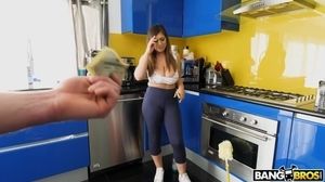 Mega busty cleaning lady Ella Knox sucks big cock and gets fucked for cash