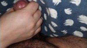 Step mom hand stuck into step son dick making him cum under blanket