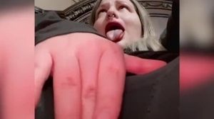 AHEGAO cougar gropes cunt thru taut stretch pants delicate squealing