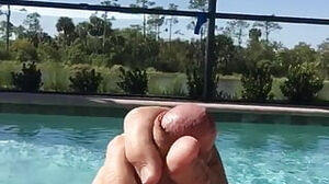 Wanking Foo Out Next To The Pool