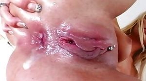 Gaping ass anal babe drilled in duo until creampied