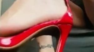 Milf dangles hot red open toe stiletto heels