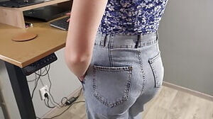 Cougar assistant In High Weist denim taunts Her super-cute bum