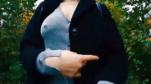 Boobwalk: Buttoned V-Neck Shirt, and Coat. Tits Out.