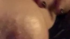 Plumper touching lotion on fat jugs while perving at camera