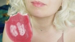 Mind-blowing ash-blonde in BRACES: close up movie of licking
