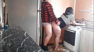 Her stepdad pounds his wild daughter in our kitchen. Her mommy nearly catches him.
