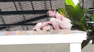 Real Exhibitionist duo humping on a Balcony and displaying